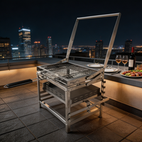 Barbecue à charbon de bois rotatif BlazeFor pour table, en acier inoxydable avec pieds pliables pour camping-car et fêtes en plein air