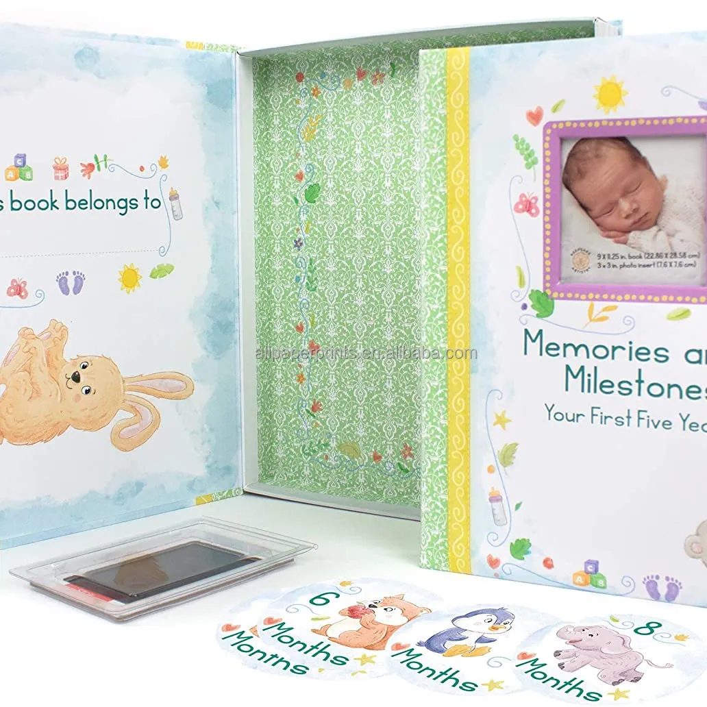 Libro di memoria per bambini da 5 anni-scatola decorativa-tampone di inchiostro pulito adesivi per anniversario mensile scatola per buste per ricordo