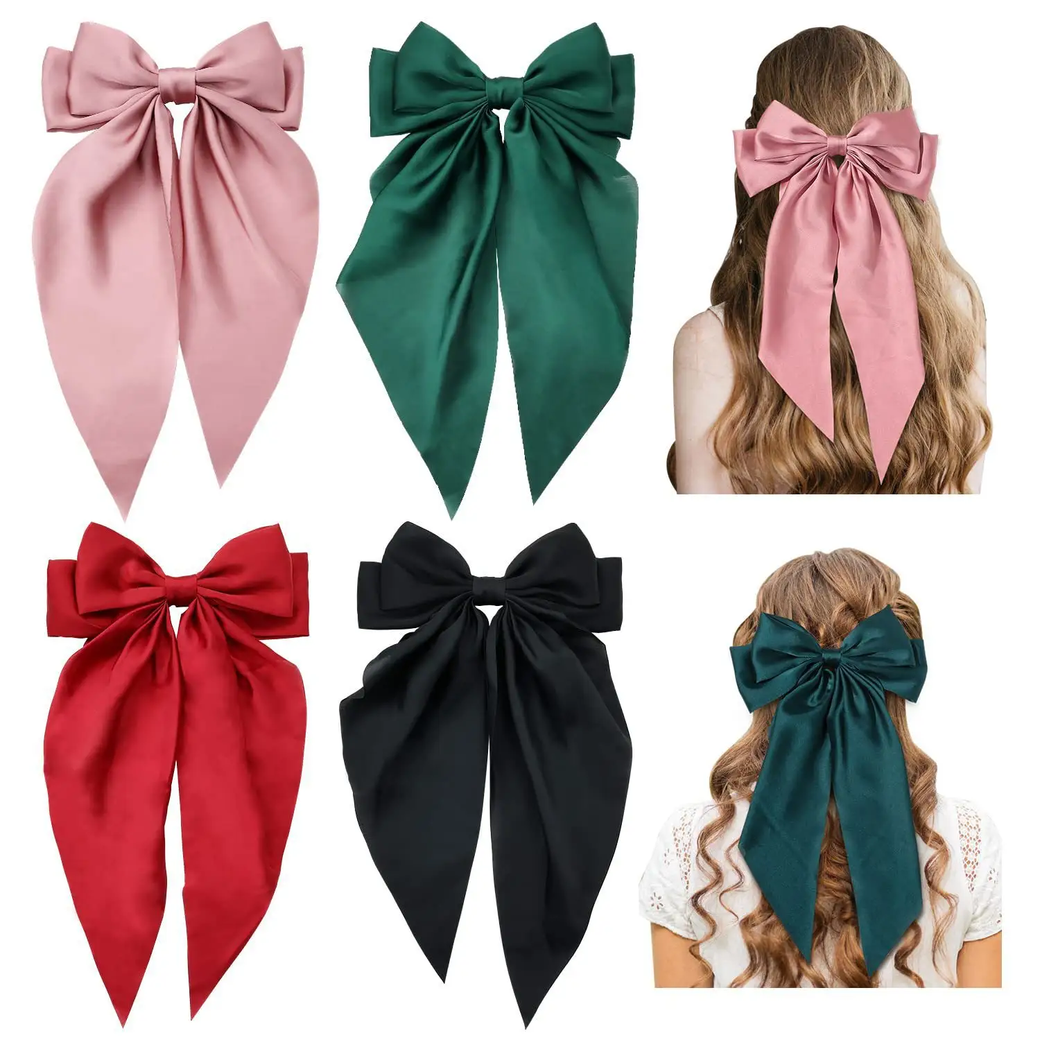 Grand nœud Barrettes longue queue français ruban épingles à cheveux doux soyeux Satin pinces à cheveux métal nœud papillon cheveux accessoires fête femmes fille