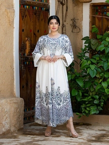 Bata elegante de manga larga con cuentas <span class=keywords><strong>para</strong></span> mujer, vestido de banquete de poliéster estampado en <span class=keywords><strong>Amazon</strong></span>, inspirado en Dubái, Turquía, Oriente Medio - Product Image 2