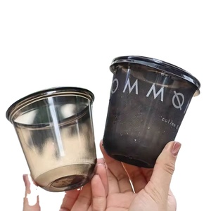 Custom Logo10oz 12 14 16 20 24oz Black Clear U-Shape Thickened Disposable PET <b>Cups</b> with Lids for Bubble Tea, PET <b>Plastic</b> <b>Cups</b> - Product Image 2