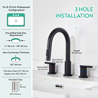Robinet de lavabo de salle de bain noir mat à 3 trous avec douchette extractible, certifié CUPC, haute qualité, prix de gros abordable, nouvelle arrivée