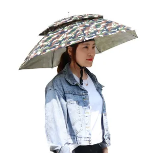 Payung pelindung matahari portabel, topi memancing, payung pelindung Uv dua lapisan, payung lipat, bernapas, Portabel