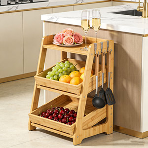 Étagère <span class=keywords><strong>de</strong></span> rangement pour fruits et aliments en bambou à 3 niveaux, taille personnalisée, pour cuisine et comptoir, avec support – Vente en gros et e-commerce - Product Image 1