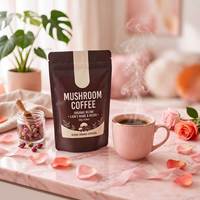 Poudre de café aux champignons OEM, suppléments instantanés à base de plantes, extrait de Reishi et de Crinière de lion, faible teneur en acide, stimulant d'énergie naturel, mélange végétal
