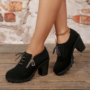 Chaussures pour femmes, bottes à talons hauts, nouvelle collection automne, 915, talons épais, bottes courtes, bout rond, lacets, bottes pour femmes - Product Image 2