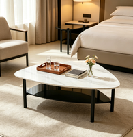 Ensemble de tables basses gigognes modernes avec plateau en pierre imprimé en 3D, verre trempé gris de 8 mm et pieds en métal pour maison, villa, hôtel - Vente en gros