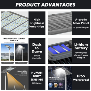 New Product Light Control Ip65 Waterproof 150 200 300 <strong>Watt</strong> All in One Road LED <strong>Solar</strong> Street Lamp - Product Image 3