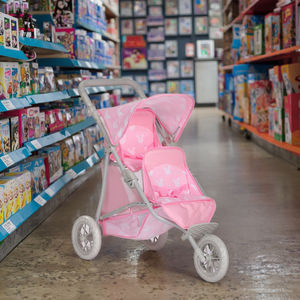 Pretend Play Trolley Toys for Kids Ride-on Stroller for Dolls Wagon Preschool Pretend Games <strong>Three</strong> <strong>Wheels</strong> Jogger Doll <strong>Pram</strong> - Product Image 1