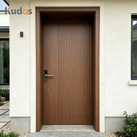 Porte d'entrée moderne en bois massif à lattes verticales, porte de sécurité extérieure de luxe pour villa, étanche avec serrure intelligente