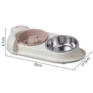 Gamelle double en acier inoxydable pour animaux de compagnie, alimentation lente, anti-renversement, pour chat et chien, protection du cou à 15 degrés, forme ronde - Product Image 4