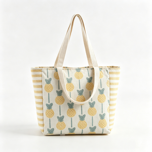 Customized Vintage Floral <b>Canvas</b> Tote Bag, Red Flower Print Shoulder Tote, Striped Side <b>Canvas</b> <b>Handbag</b> - Product Image 4