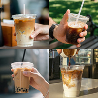 Couvercles plats imprimés UV haute définition, écologiques, pour gobelets en plastique PET jetables de 16 oz (500 ml) pour latte glacé