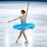 Robe de patinage bleu roi à col rond, manches longues en maille nude, ornée de strass floraux, pour enfants et adultes, compétition et performance