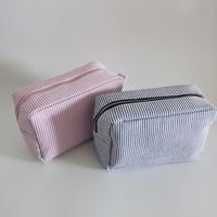 Trousse de Toilette Personnalisée à Rayures avec Fermeture Éclair pour Femme, Pochette Cosmétique en Seersucker, Sac à Pinceaux de Maquillage pour Voyage