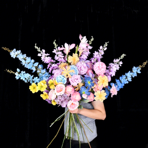 Arreglo Floral Morandi, Guirnalda de Plantas Verdes, Flores Silvestres de Alta Calidad, Color Lila Claro, Centro de Mesa con Flores de Seda - Product Image 1