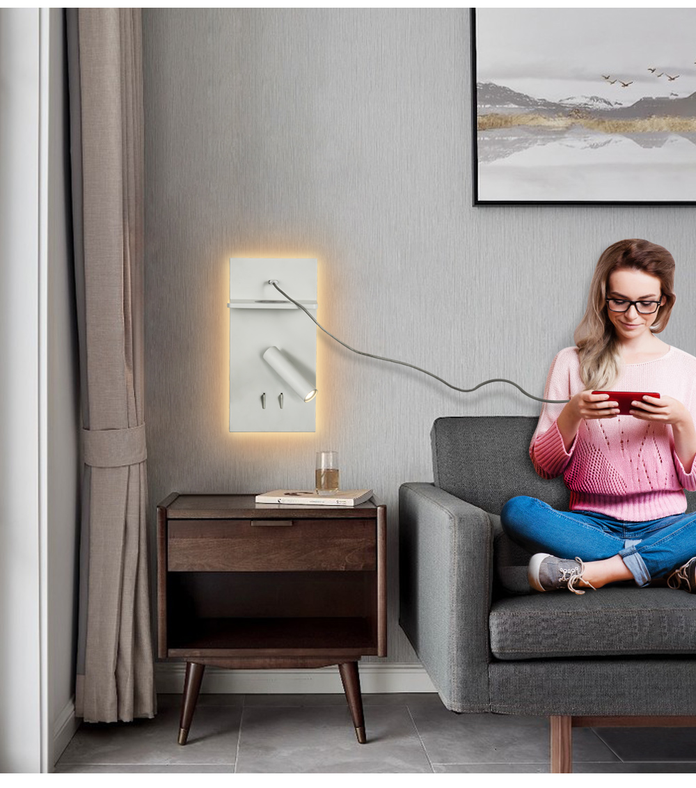 Wholesale Supply Oem Odm Wireless Usb Charging Metal Adjustment Led Bedside Wall Lamp For Bedroom
