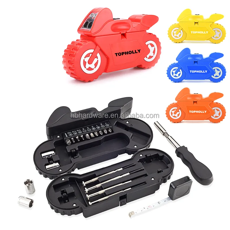 21 Piece Gift Promotion Motorcycle Emergency Repair Case Handy Box Led Light Portable Screwdriver Bit Socket Tool Tool Kit Set