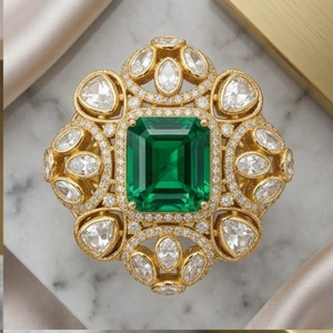 Anillo de Plata 925 con Esmeralda y Kundan, Chapado en Oro, Ajustable, Joyería Elegante para Mujer, para Fiestas Tradicionales - Product Image 4