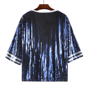 Vendita calda in fabbrica stile squadre di calcio <span class=keywords><strong>blu</strong></span> abiti da festa in paillettes da donna <span class=keywords><strong>abito</strong></span> da donna con paillettes <span class=keywords><strong>lungo</strong></span> t Shirt - Product Image 5