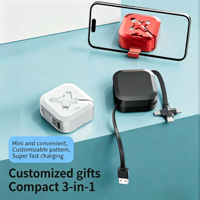 Câble de charge USB rétractable 3-en-1 avec support de téléphone, motif personnalisé, charge rapide, idéal comme cadeau promotionnel pour entreprise