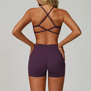 Setelan pakaian olahraga wanita, grosir pakaian aktif wanita Bra Legging 2 potong Set pakaian olahraga pinggang tinggi kebugaran Gym Yoga Set untuk wanita - Product Image 6