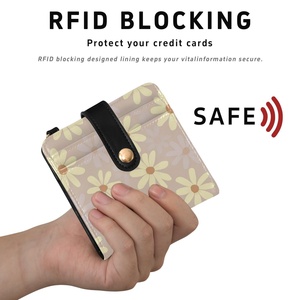 Fashion Daisy Flower RFID Blocking Ladies Keychain Wallet Leather Zipper Card Case Credit Card Holder Women Short Wallet - Product Image 4