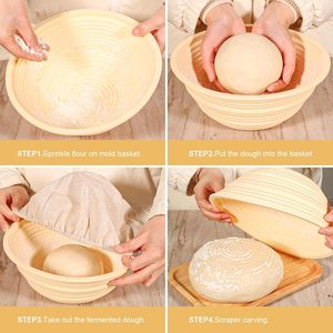 Juego de Cestas para Fermentar Pan <span class=keywords><strong>Banneton</strong></span> - Cesta Redonda Ovalada de Ratán para Pan de Levadura con Espátula y Cepillo, Kit de Panadería para Pan <span class=keywords><strong>Casero</strong></span> - Product Image 3