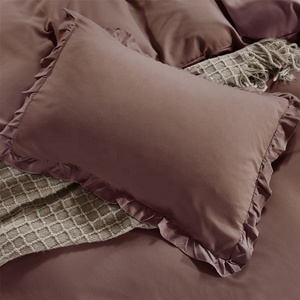 워싱된 면 소재 크로스보더 맞춤형 이불 커버, 베갯잇, 피티드 시트, 싱글 세트, 단색, 홈웨어용 스커트 포함 - Product Image 2