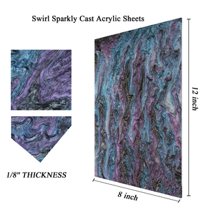 Swirl Sparkly Cast Acrylic Sheets Purple <b>Blue</b> <b>Glitter</b> Acrylic Board 1/8" Thick 8x12 Inch 3 Pcs Double-Sided Film Protected for L - Product Image 3