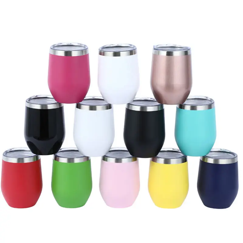 Eco-Friendly 12 unzen Wine Tumbler Beer Mugs With Lid Vacuum Thermos Egg Shaped Cup 304 Stainless Steel Graduation For Party Gift