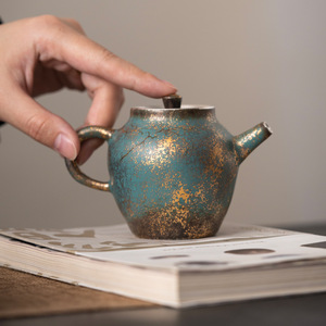 Théière vintage Leshan en céramique émaillée or et argent, <span class=keywords><strong>petite</strong></span> théière Kung Fu, théière individuelle faite à la main, bouilloire à thé - Product Image 4