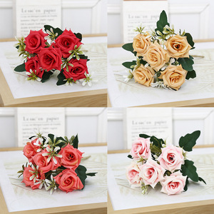 Rosa simulada decoración de la boda del hogar arreglo floral flor cinco cabezas esquina tela de seda flor artificial - Product Image 5