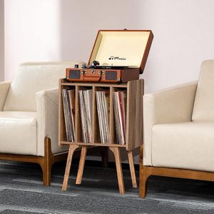 Table de rangement pour disques vinyles avec 4 armoires jusqu'à 100 albums, support de tourne-disque moderne du milieu du siècle avec pieds en bois - Product Image 4