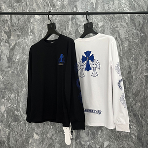 Chemise décontractée à manches longues avec broderie fer à cheval et lettrage bleu Harajuku Chrome Hearts, et coque de téléphone croix - Product Image 1