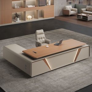 Set kursi meja kantor eksekutif Modern desain manajer presiden Panel kayu kelas atas - Product Image 3