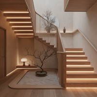 Escalier en U en acier CBMmart avec marches en bois, monopoutre et balustrade en verre pour projets résidentiels et commerciaux