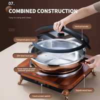 Chauffe-Plat Électrique Rond 32cm 36cm à Commande Tactile avec Couvercle en Verre et Base en Bois pour Buffet, Hôtellerie ou Traiteur