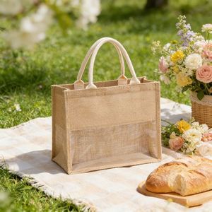Bolsa de Yute Transparente con Costuras Visibles, de Gran Capacidad, Reutilizable, para Compras y Publicidad - Product Image 3