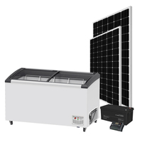 Réfrigérateur à Crème Glacée Solaire 368L DC 12/24V Petit Affichage Réfrigérateur à Popsicle Avec Porte Supérieure Coulissante en Verre Incurvé Congélateur Coffre 368L