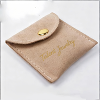 Pochette à bijoux en velours suédé, enveloppe de luxe avec bouton pression, emballage cadeau, sac anti-poussière pour collier, boucles d'oreilles, logo personnalisé