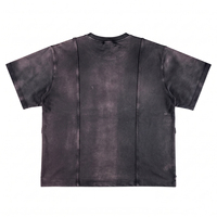 T-shirts coupe ample pour hommes, 300 g/m², 100 % coton, effet délavé, coupés et cousus, cloutés, effet vieilli, style streetwear oversize