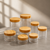Pot de stockage vide de 200 ml de qualité alimentaire pour noix, bonbons, fruits secs, petit pot en plastique PET avec couvercle en plastique imprimé imitation bois