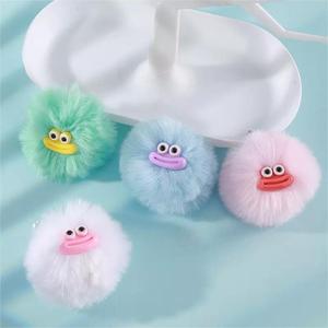Cartoon Plush Pom-pom Keychain Fluffy Body Cute Big-eye Decor Lip Detail Bead Chain Portable Lovely Keychain