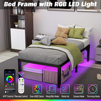 Bestseller Eisen-Metall-Lattenrost Maßgefertigter Geräuschloser Metall-Plattformbettrahmen mit Ladestation und RGB-LED-Beleuchtung