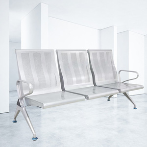 Silla de espera de acero inoxidable de tres asientos Bao Xian con reposabrazos para uso público - Product Image 1