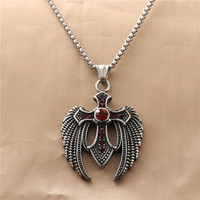Collier Pendentif Aigle Croix Plume Incrusté de Diamants en Acier Inoxydable Style Vintage Européen et Américain