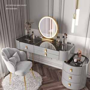 Coiffeuse de luxe moderne avec éclairage LED, grande capacité de rangement, chaise et <span class=keywords><strong>commode</strong></span> de chambre en bois magnifique – Offre spéciale - Product Image 4
