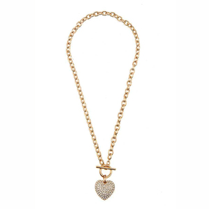GOLD <strong>TOGGLE</strong> CHAIN LINK RHINESTONE HEART PENDANT <strong>NECKLACE</strong> - Product Image 5