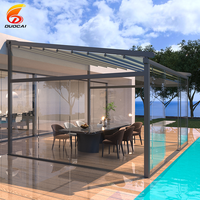 Umweltfreundliche Einziehbare PVC-Pergola Wasserdichtes Motorisiertes Aluminiumlegierungssystem LED-Beleuchtung Bogenförmiger Rahmen für den Außenbereich